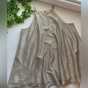 Leith Metallic Gold Sleeveless Top Halter Holiday Size Large Camisole Swing